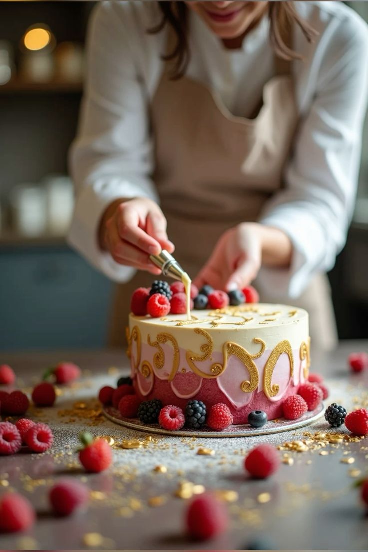 Pastry chef decorating a cake at Kivaniyon